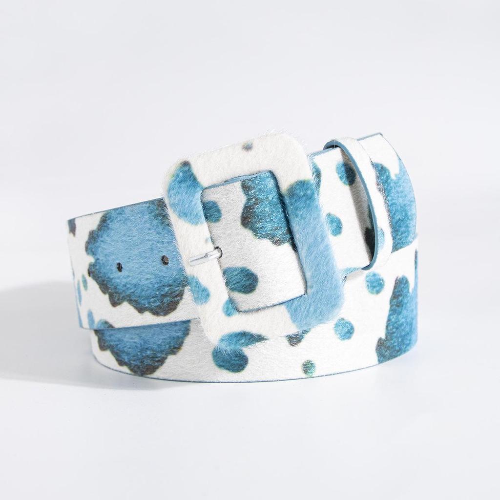 Женский пояс из искусственного меха с принтом коровы Y2K с широкой коричневой пряжкой