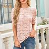 Женские топы с круглым вырезом, буфы, короткий рукав, ажурный кружевной пуловер, однотонные свободные летние футболки