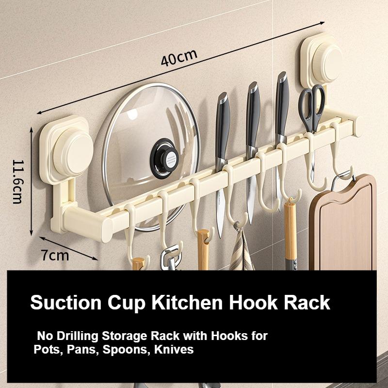 Присоска Кухонная вешалка-стойка Без сверления Стойка для хранения с крючками для кастрюль, сковородок, ложек, ножей Настенное хранение для предметов
