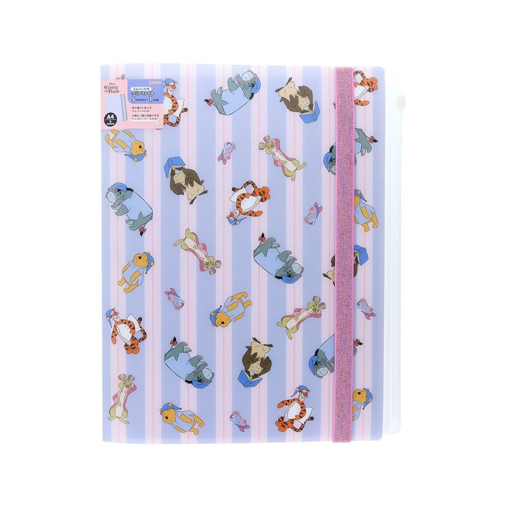 Stationery Winnie the Pooh Disney Clear File with Elastic 5 Pockets S2174499 Sun-Star File, Multi-Function Band, + Zipper, Pajamas,