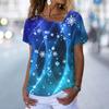 Christmas Theme 3d Print T Shirts For Women Short Sleeve Tees Summer Fashion Ladies Y2k Clothing V-Neck Oversized Pullover Tee
