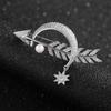 Blucome Luxury Copper Moon Arrow Shape Brooches Corsage Silver Color Star Simulated Wedding Bridal Brooch Collar Clip