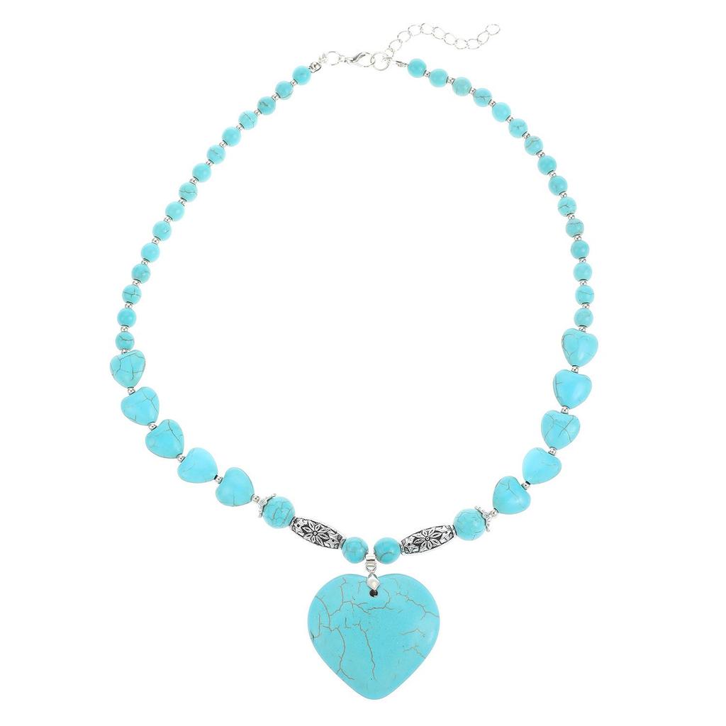 Винтажное бирюзовое лоскутное колье и серьги-сердечки, богемный ювелирный набор