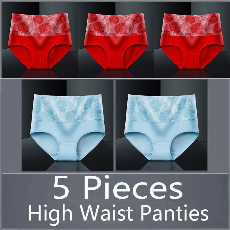 5 шт., женское нижнее белье с высокой талией, хлопковые дышащие трусики, женские трусы, большие размеры, нижнее белье