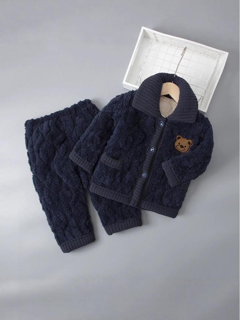 Детская зимняя фланелевая пижама: Толстый коралловый флис, трехслойный стеганый, комплект для родителей и детей