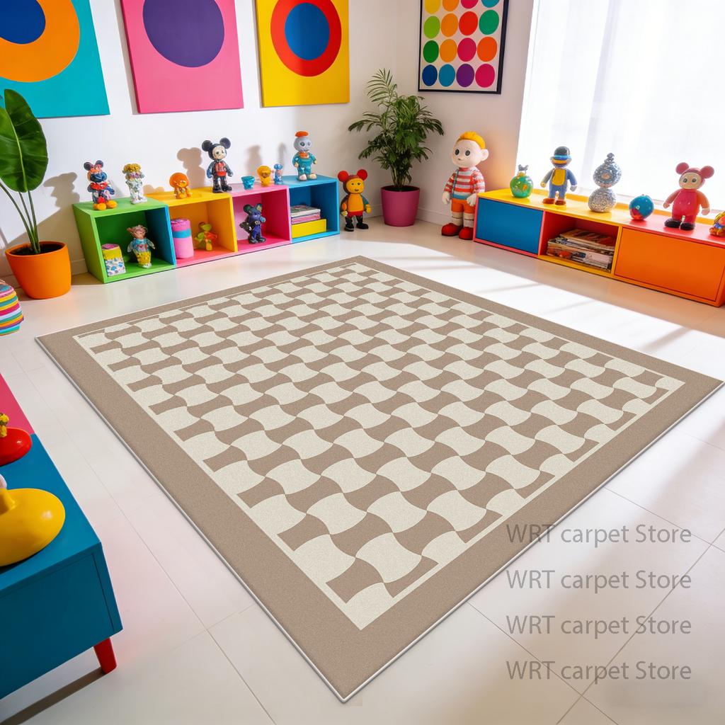 Modern Plaid Rounded Corner Living Room Rug Decoration Home Children Room Plush Large Carpets Bedroom Bathroom Fashion Block Mat