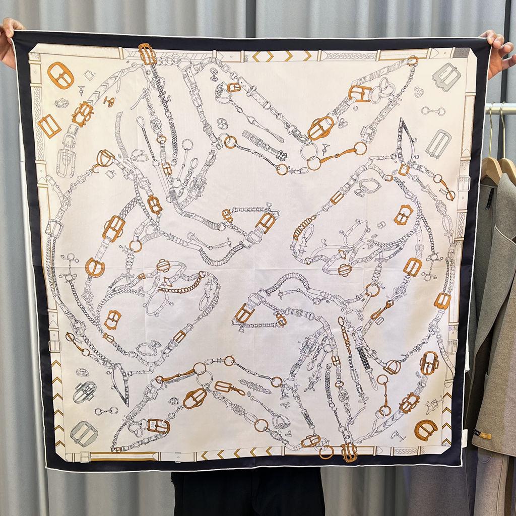 Шелковый твиловый шарф Silk Road в черно-белом французском стиле для весны/лета