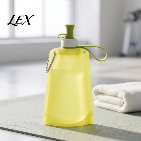 Lightweight Travel Bottle 500ML Collapsible Silicone Water Bottle, Portable Folding Drinking Bag, Pouch with Lanyard for Outdoor Hiking Cycling