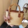 Straw Bag Women's 2025 New Summer Large-capacity Seaside Travel Vacation Portable Shoulder Bucket Bag Commuter Bag