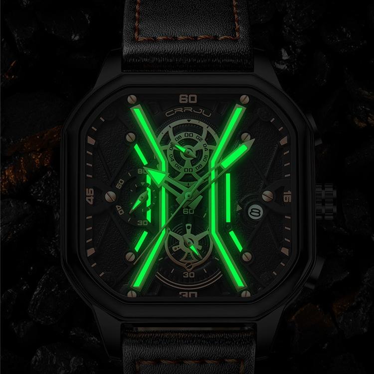 CRRJU New Leather Strap Men's Watch 2313 Watch Simple Business Personality Men Fashion Waterproof
