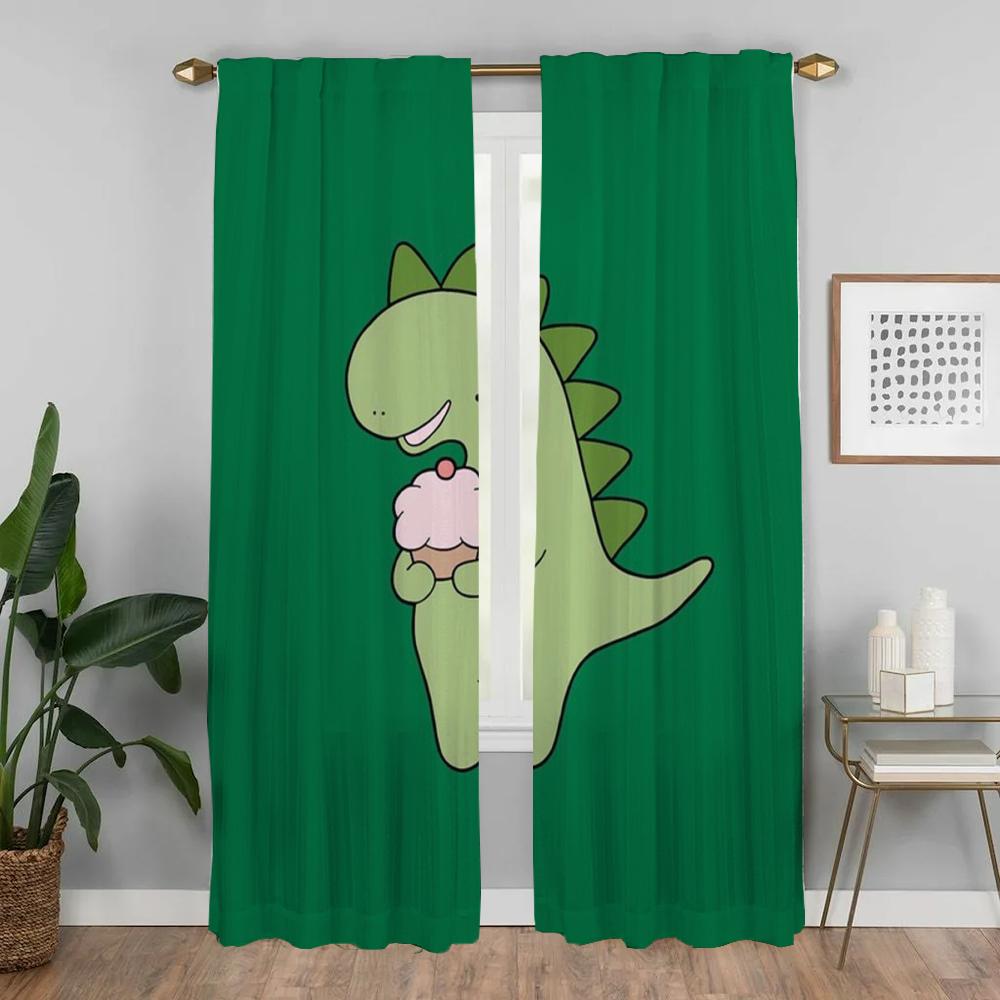 Curtains for Bedroom Cute Dinosaur Shades Window Curtain for Room 2 Panel Partition Home Interior Curtains Halloween Decoration