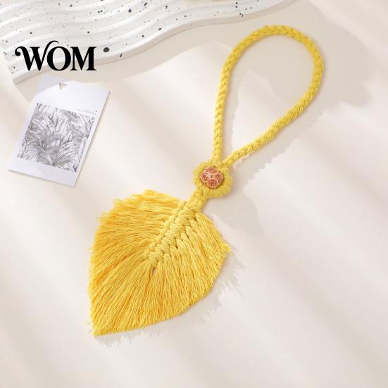 Pastoral Curtain Accessory Braided Leaf Tieback, Boho Cotton Rope Holder, Fringe No Drill Holder Edge Knotted Draperies for Bedroom Nursery Farmhouse