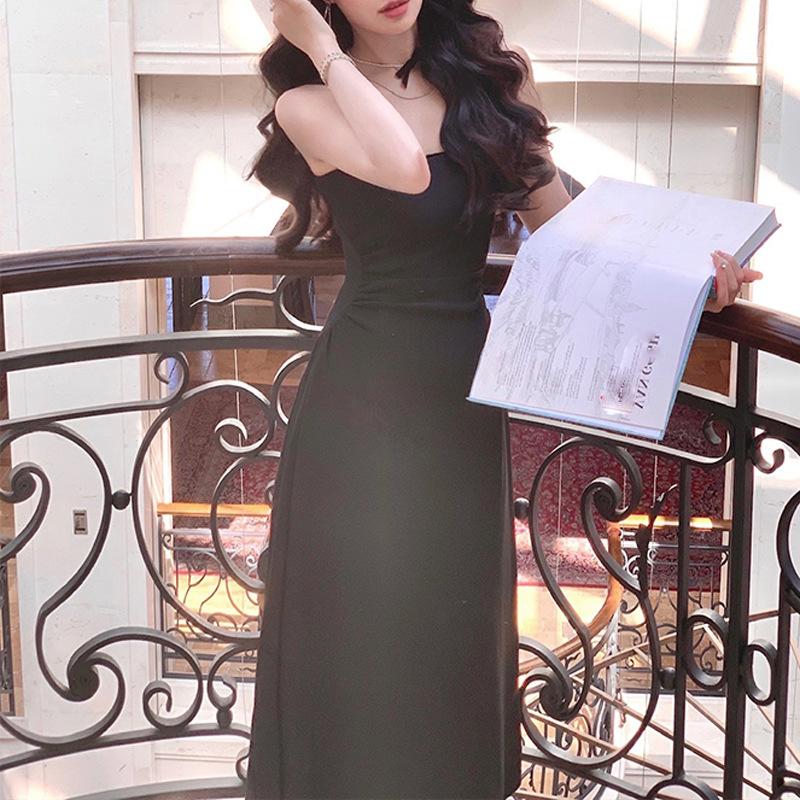 Милое и модное женское летнее платье с заниженной талией и тонким французским платьем на бретельках. Женская юбка-трапеция.