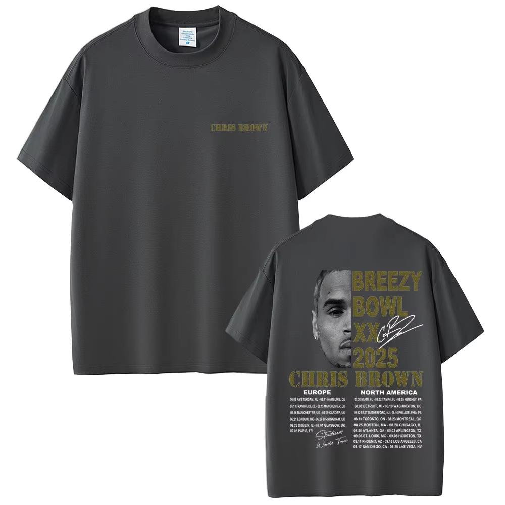 Rapper Chris Brown Breezy Bowl XX Tour T Shirt Summer Unisex Women Hip Hop Fashion Tshirts Unisex Loose Oversized Streetwear