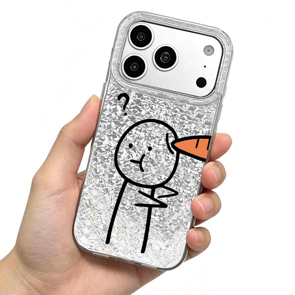 Чехол Cut Catoon для iphone Air 18 Pro Max 17 Pro XR 13 12 16 Plus 11 15 14 XS Max Серебристый Блеск Трескающийся Фон