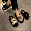 Милые и модные универсальные туфли-бантики, женские осенне-зимние новинки, верхняя одежда, высококлассные толстоподошвенные хлопковые шлепанцы на одной подошве