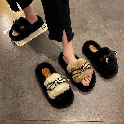 Милые и модные универсальные туфли-бантики, женские осенне-зимние новинки, верхняя одежда, высококлассные толстоподошвенные хлопковые шлепанцы на одной подошве