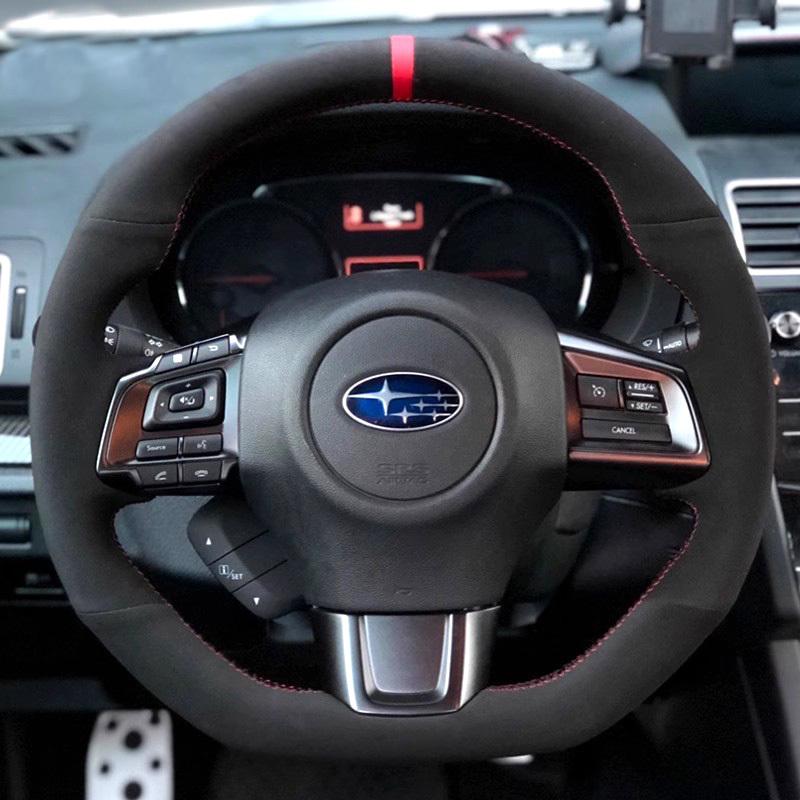 For Subaru WRX STI Levorg 2015- DIY Non-slip Super-fine Car Steering Wheel Cover Red Mark Soft Suede Interior