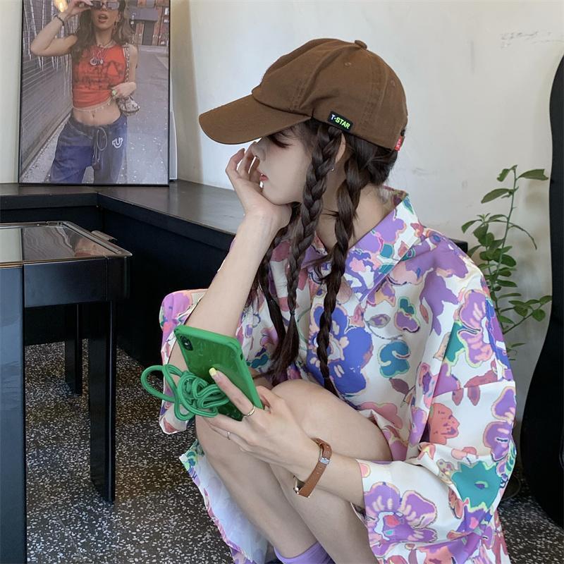 Женская рубашка с принтом в стиле колор-блокинг, летняя, свободная, повседневная, с короткими рукавами, американская, с короткими рукавами, солнцезащитный топ