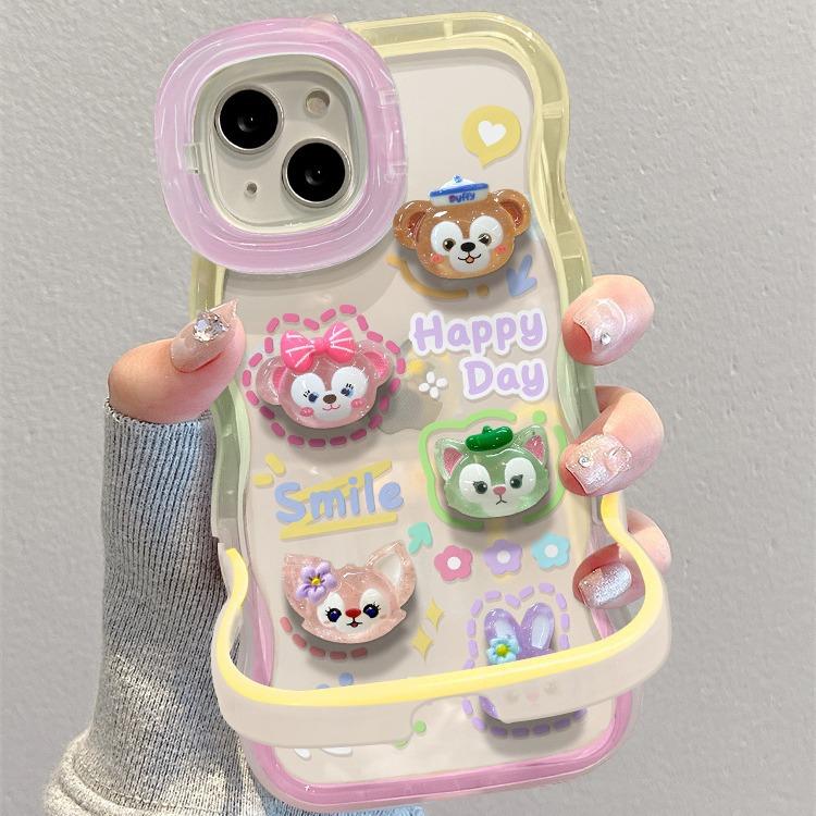 Applicable To Apple 15 Mobile Phone Case IPhone 13 Transparent Cartoon Three-dimensional Figure 14 Wavy Side Invisible Double Bracket 12