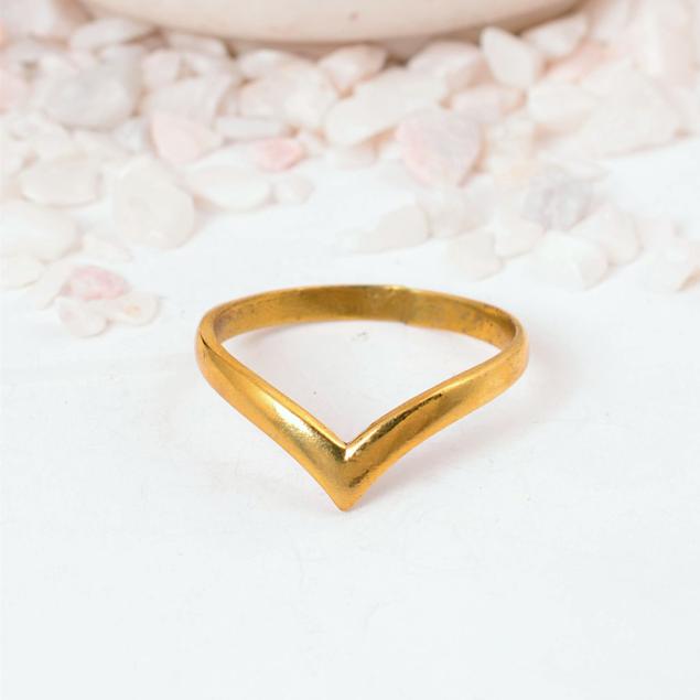 Minimalist Gold V-Shape Chevron Ring: Simple Sleek Design with a Rustic Finish, Perfect for Stacking or As a Band Enhancer.