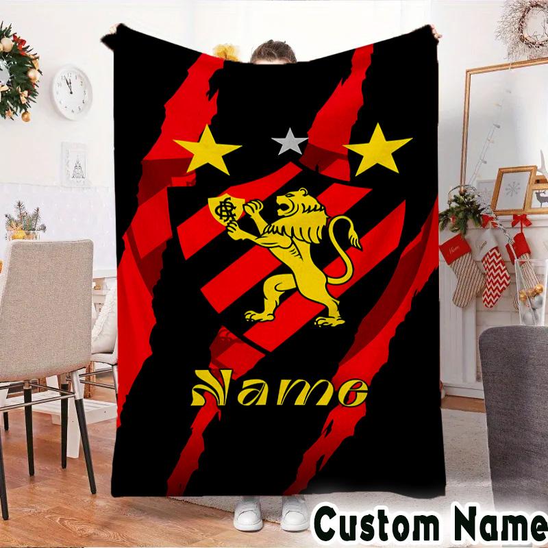 Custom Name Recife Lion Crest Emblem Throws Blanket Flannel Blankets for Couch Bed Gifts for Men Women Picnic blanket Christmas fan gifts