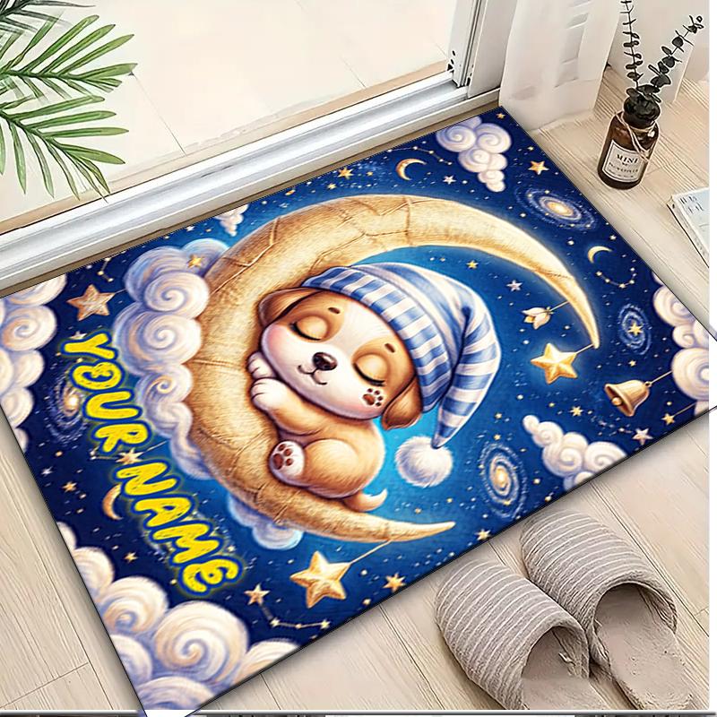 1PC Custom Name Moonlit Dreams: Puppy's Nightly Adventure Theme Floor Mat Ideal for Living Room, Game Rooms, Office, Bedroom,Floor Mat Playful Design