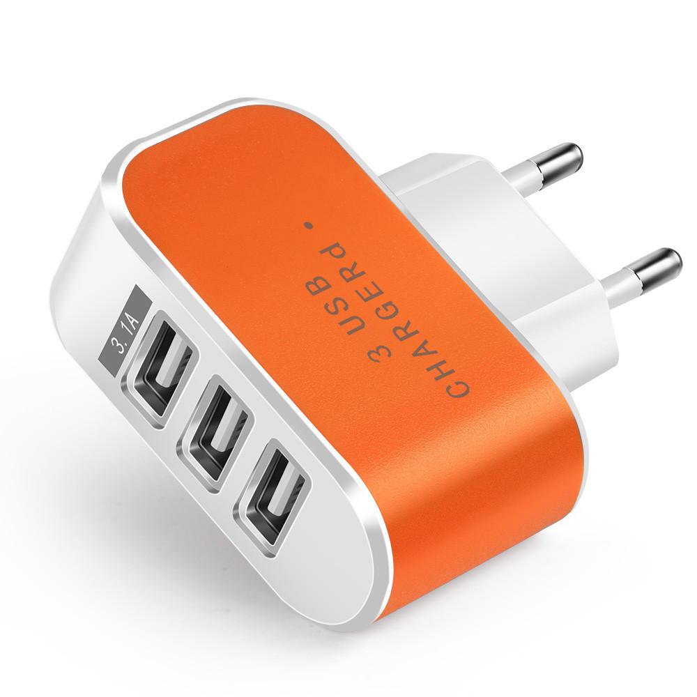 Светящийся 3-портовый USB-адаптер для путешествий 5 В 1 А, стандарт ЕС/США для мобильных телефонов