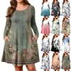 Plus Size Women's Gradient Print Casual Spring/Autumn Pocket Round Neck Long Sleeve Dress