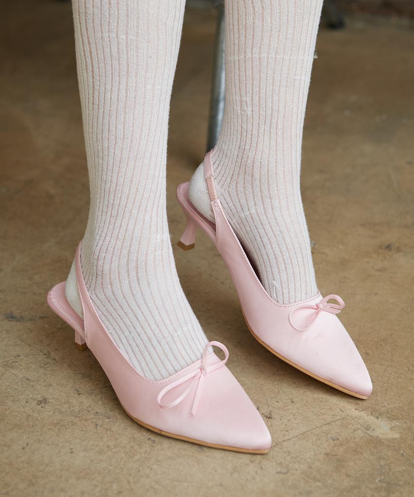 Женская туфля-слингбэк Blair на kitten heel, с лентой из атласа, 5 см, на заказ (Cw0087Pk)