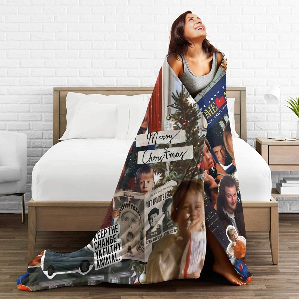Warm Soft Blanket Decorative Home Alone Merry Christmas Throw Blanket Flannel Bedspread For Bedroom Print Sofa Bed Cover