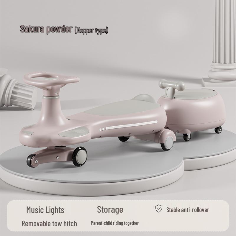 Children's Twist Car with Parent-Child Co-Riding, Suitable for Ages 1-8, Silent Wheels, Push Rod & Handle, Adult-Friendly Wiggle Car.