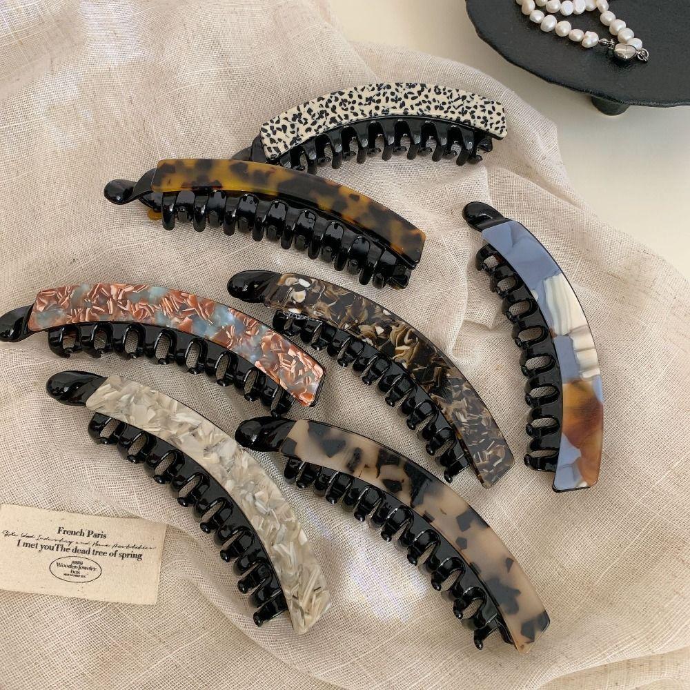 Geometric Acetate Banana Clip Acetic Acid Vertical Clip Leopard Print Hair Clip Female