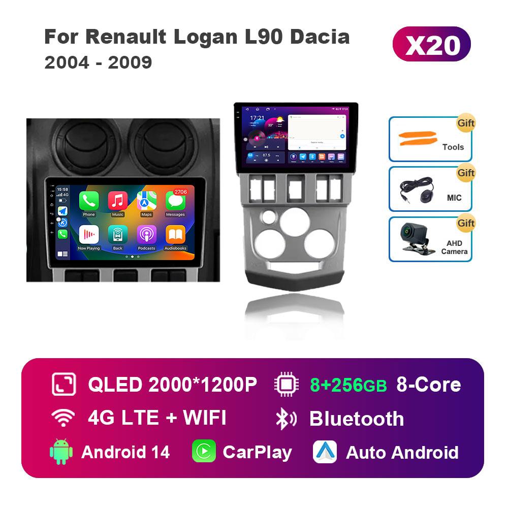 Автомобильный видео-мультимедийный проигрыватель DSP Stereo для Renault Logan L90 Dacia 2004 - 2009 Android 14 GPS Navi WiFi IPS Экран 4G Bluetooth