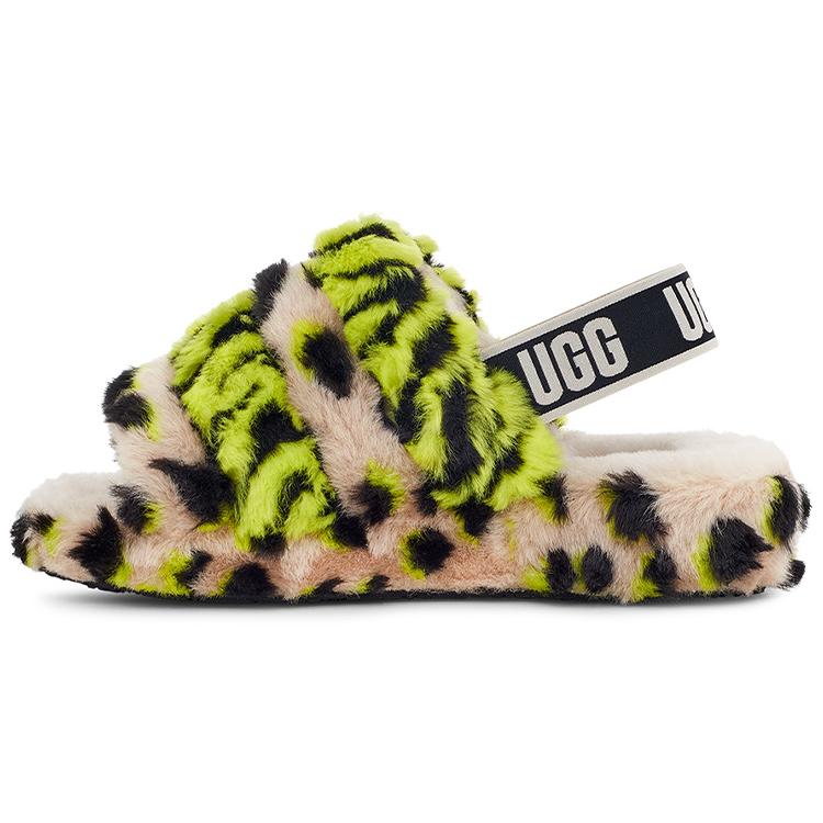 UGG FLUFF YEAH Fabric Sandals Women's Lime (Unisex) One-Strap Sandals 1127073 KLM