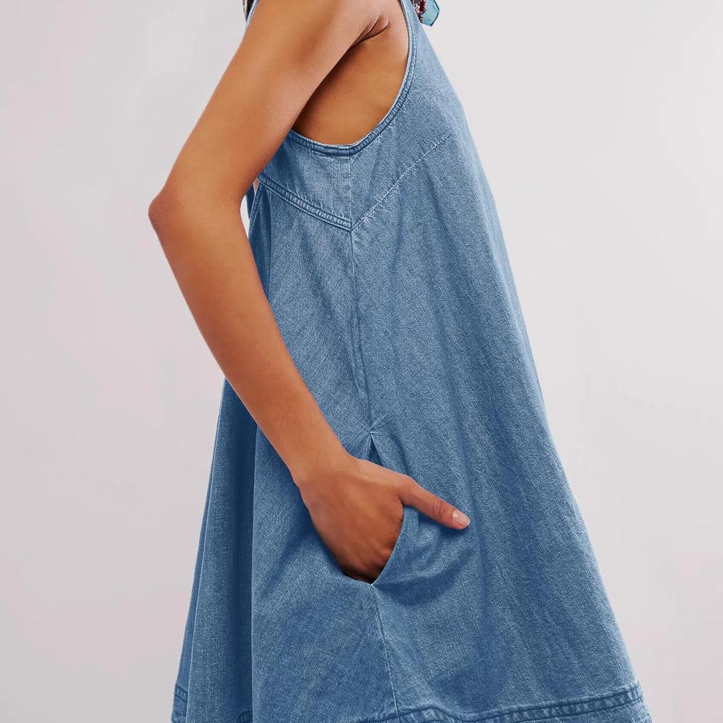 Backless Dress 2026 Denim Dress Women's Summer New Casual Sleeveless Halter Short Skirt A-line Skirt