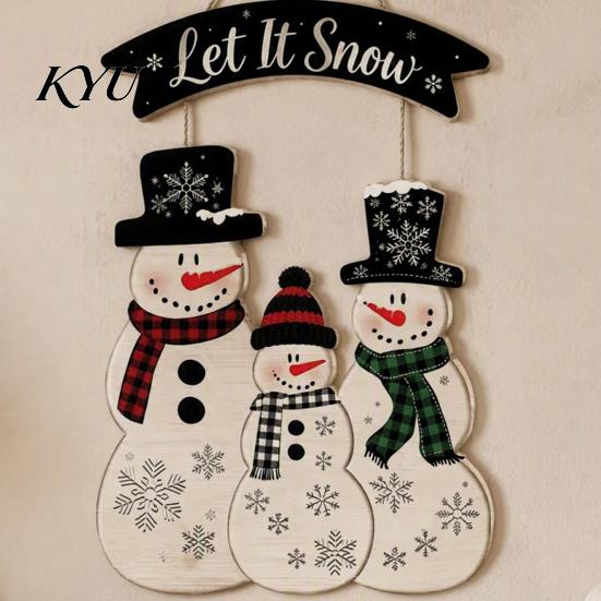 Durable Wood Hanging Plaque Christmas Wooden Sign, Rustic Holiday Wall Decor with Santa Claus Farmhouse Xmas Reindeer And Snowman Patterns for
