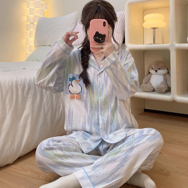 Cloud Cotton Pajamas Women'S Long-Sleeved Cardigan Cute Cartoon Girl Style Loungewear Suit