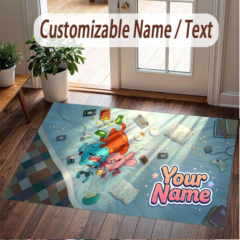 Custom Name Text Crystal Velvet Rug,Amazing World of Gumball Soft Plush Decorative Non Slip Floor Carpet