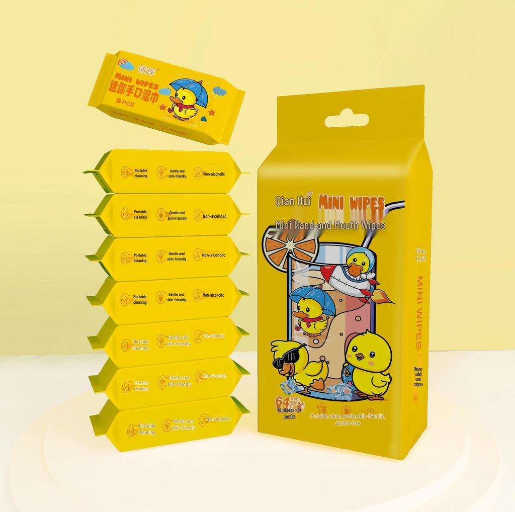 Мини влажные салфетки дорожный набор: 8 детских салфеток в упаковке, специально для детских рук