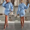 Women's Striped Shirt Dress Long Sleeve Bodycon Mini Dress Lapel Button Patchwork T-Shirt Dress Casual Summer Ladies Office Dress