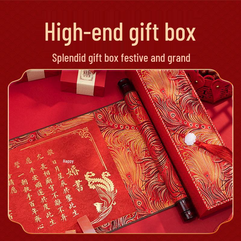 High-End Chinese Style Engagement Scroll: Blank Handwritten Marriage and Betrothal Certificate Book