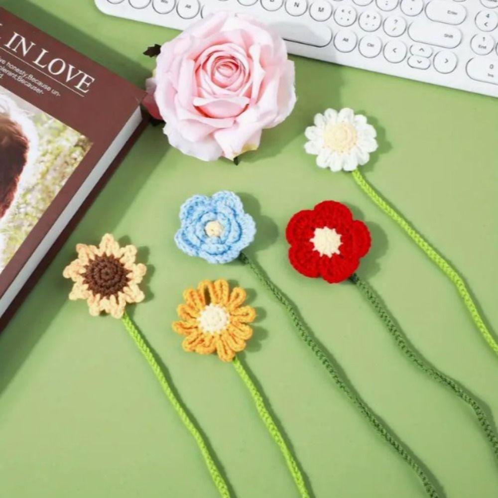Unique Knitted Bookmark Daisy Flower Crochet Book Marker Creative Floral Pendants  Decors