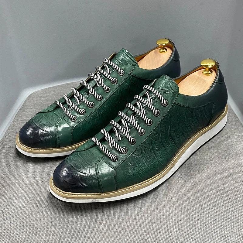 Fashion Genuine Leather Men's Casual Shoes Lace Up Flats Fashion Oxfords Leather Casual Designer Luxury Shoes for Men Luxury Sneakers