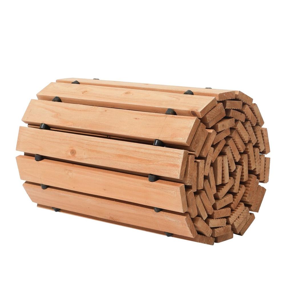 Wooden Garden Pathway, 12 ft L x 17 in W, Non-Slip Straight Garden Walkway, Roll Out Cedar Outdoor Walkway Path with Wire Rope Connection, Decorative