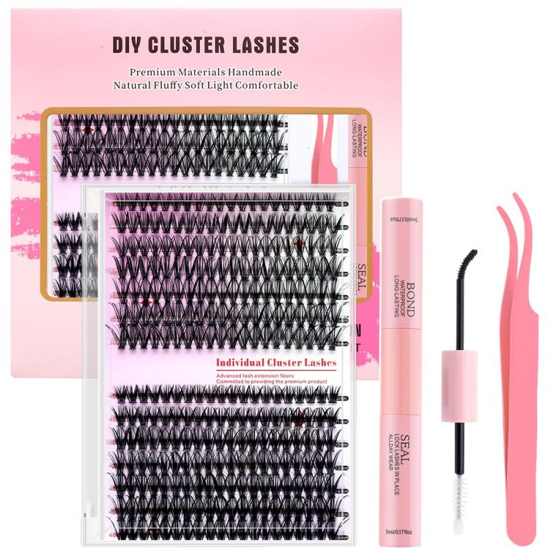 DIY Individual Lash Extensions Kit 30D 40D Cluster Lashes With Adhesive Tweezers Professional Eyelash Enhancement
