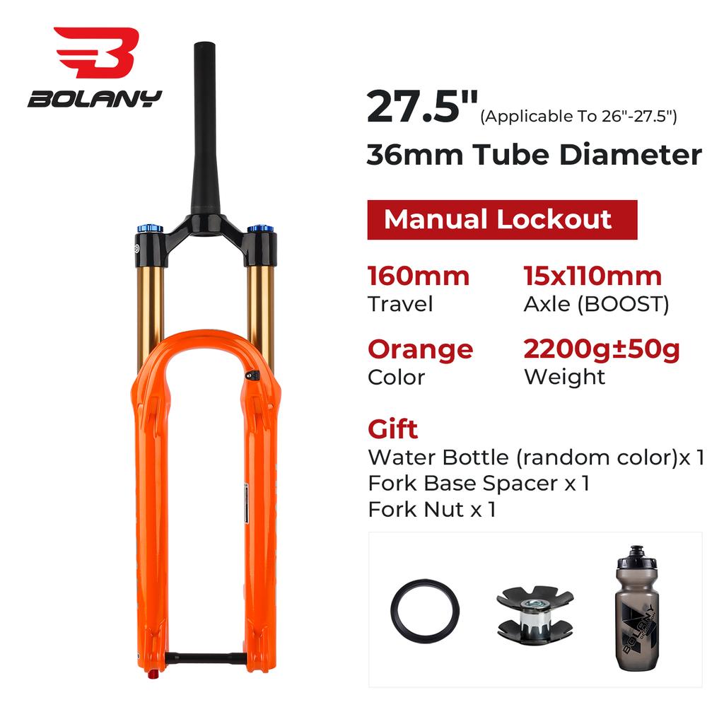 BOLANY MTB Boost Air Fork 27.5/29Inch Suspension Fork 160mm Travel 36mm Tube 15x110mm Mountain Bike Damping Adjustable Bike Fork