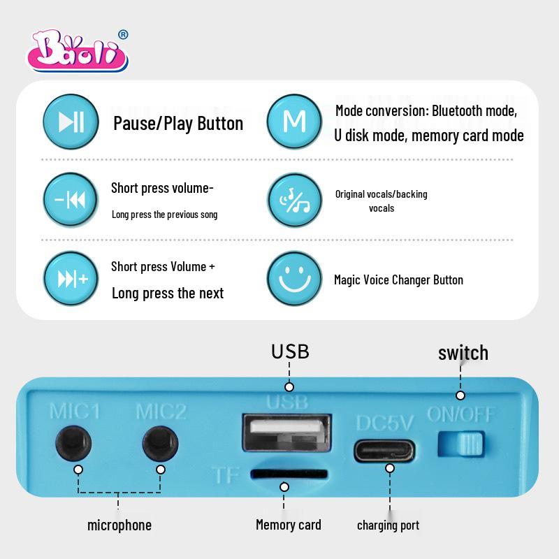 Детская Bluetooth-караоке-машина с двумя микрофонами - Веселая поющая игрушка для родителей и детей