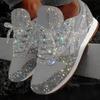 Women Casual Glitter Shoes Flat Shoes Lace Up Sneakers Outdoor Running Shoes Plus Size