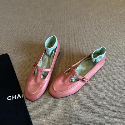 Овчина ранняя весна новая натуральная кожа женские низкий каблук один педаль T-пуговица маленькие кожаные туфли ретро удобные одинарные туфли